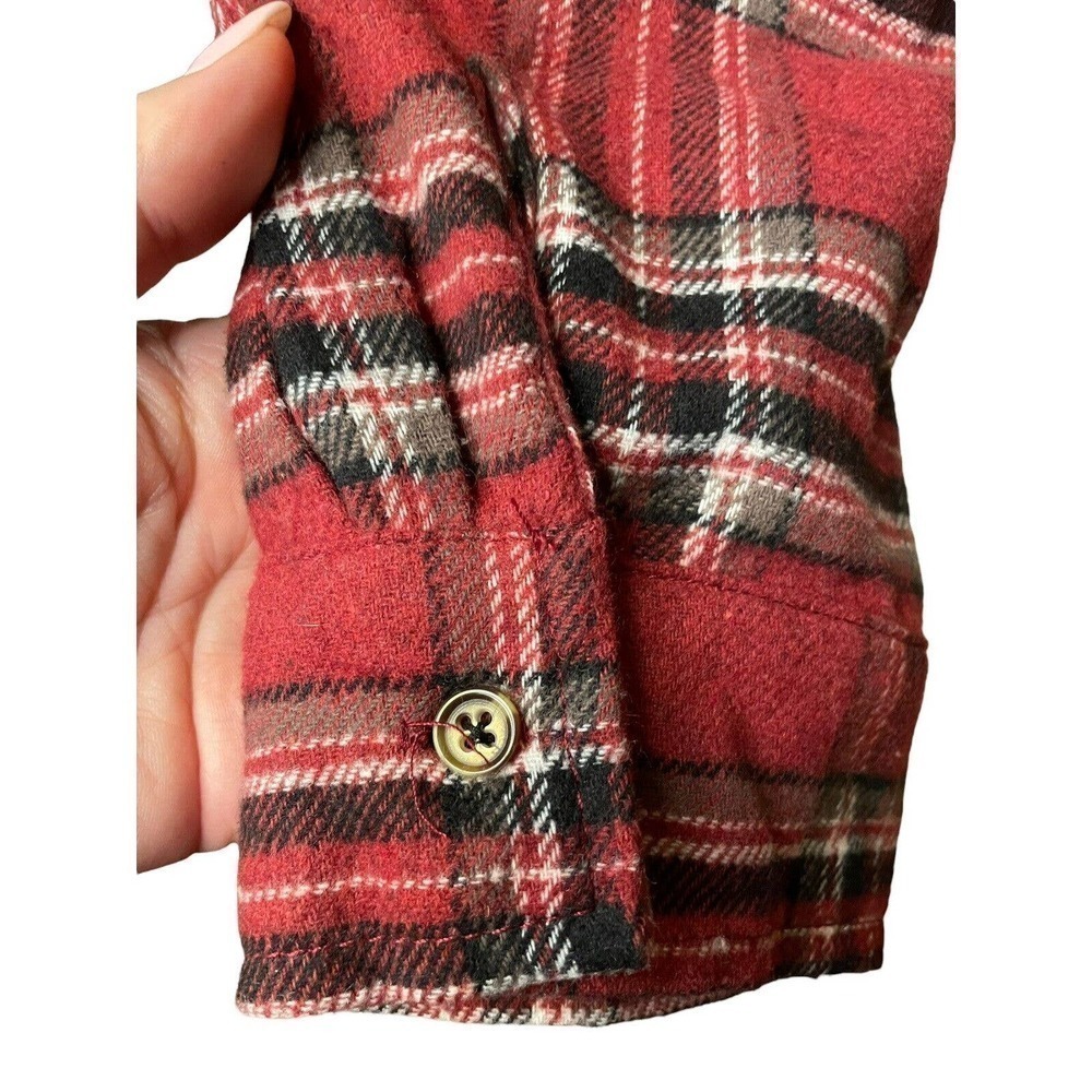 CiSono NEW Cropped Flannel Plaid Shirt Brick Red Women’s XL Grunge Casual - Picture 4 of 9
